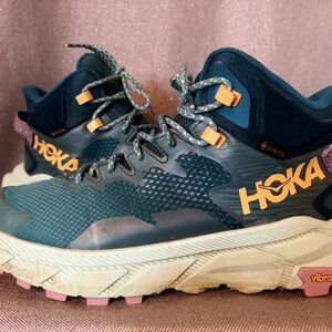 Hoka Teal and Yellow Trail Shoes